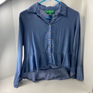 DIPS Women's denim crop top front long bottom shirt button up size XS